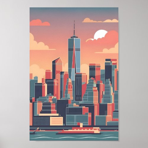 Minimalistic New York City 4K Vector Skyline Poster