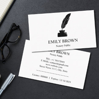 Minimalistic Notary Loan Signing Agent Quill Ink Business Card