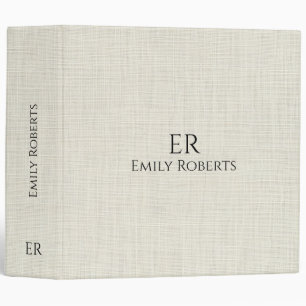 Minimalistic Off-White Linen Personalized Text 3 Ring Binder