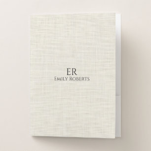 Minimalistic Off-White Linen Personalized Text Pocket Folder