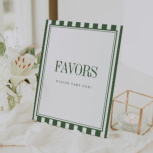 Minimalistic Olive Green Striped Wedding Favors Pedestal Sign