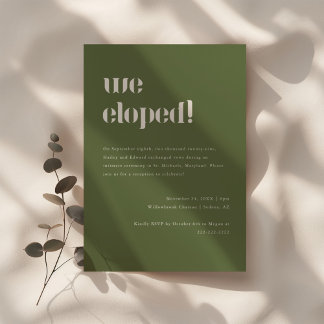 Minimalistic Olive Green Wedding Elopement & Party Invitation