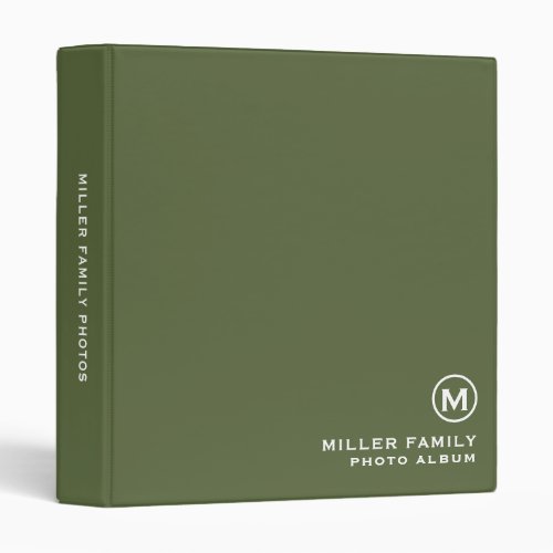 Minimalistic Olive Monogram Family Photo Album 3 Ring Binder