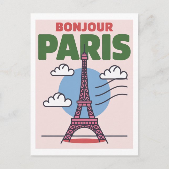 Minimalistic Paris Iconic Eiffel Tower French City Postcard (Front)