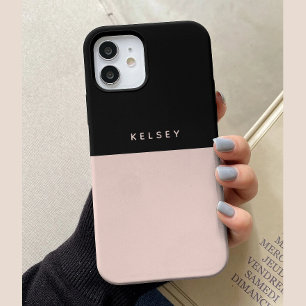 Minimalistic Personalized Bicolored Black & Cream iPhone 15 Case