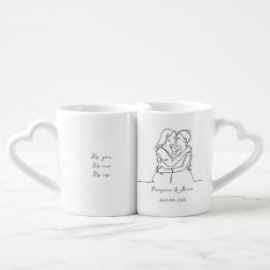 Minimalistic Personalized Lesbian Couple Line Art Coffee Mug Set