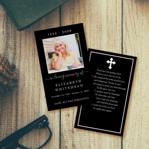 Minimalistic Photo Funeral Prayer Black Card