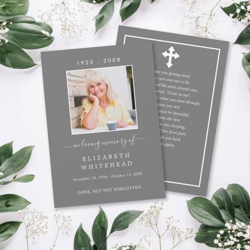 Minimalistic Photo Funeral Prayer Gray Card