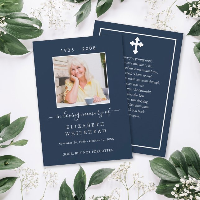 Minimalistic Photo Funeral Prayer Navy Card (Creator Uploaded)