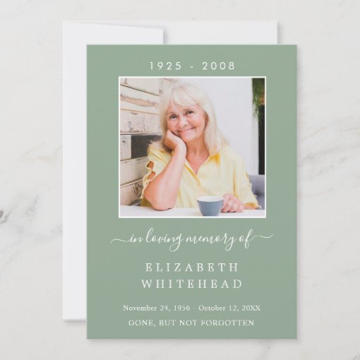 Minimalistic Photo Funeral Sage Green Prayer Card | Zazzle
