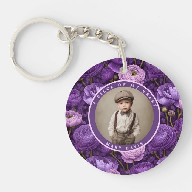 Minimalistic photo keepsake Ranunculus Keychain (Front)