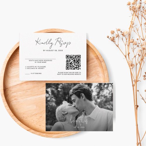 Minimalistic Photo Wedding QR Code Rsvp Enclosure Card