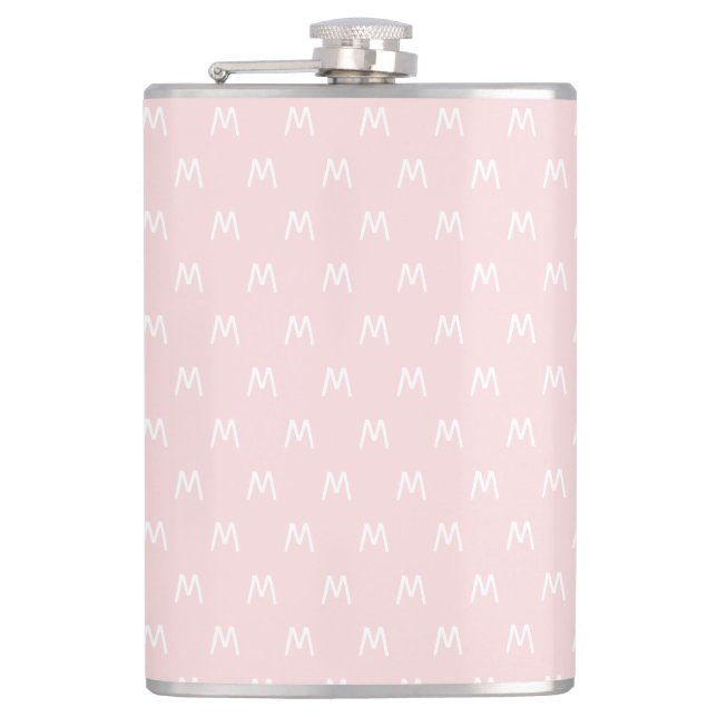 Minimalistic Pink and White Monogram Flask (Front)