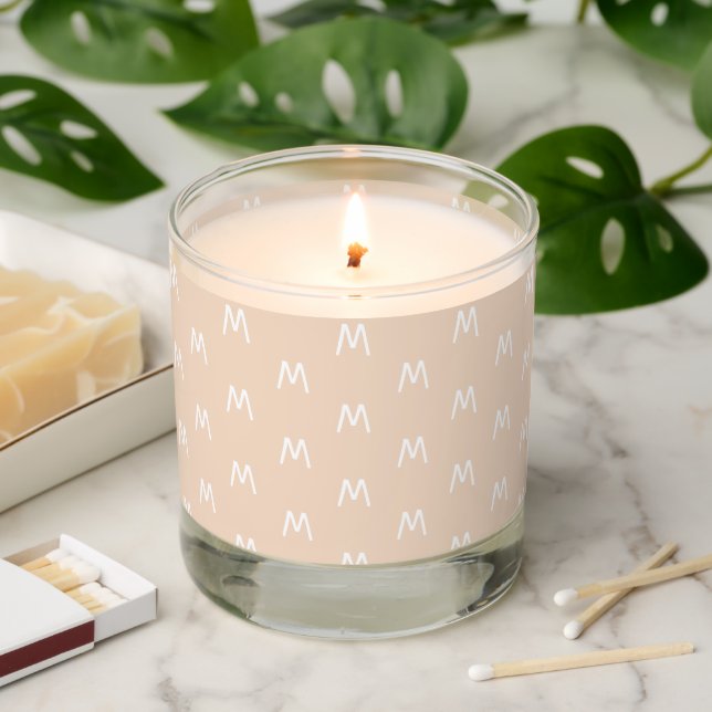 Minimalistic Pink and White Monogram Scented Candle (Lit)