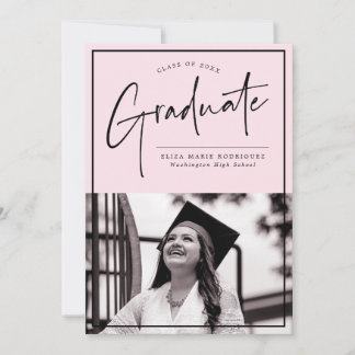 Minimalistic Pink Background Photo Graduation Announcement