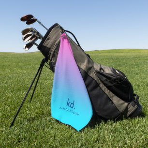 Minimalistic Pink Blue Gradient Monogram Golf Towel