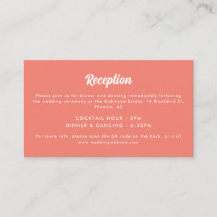 Minimalistic Pink Coral Wedding Reception Details Enclosure Card