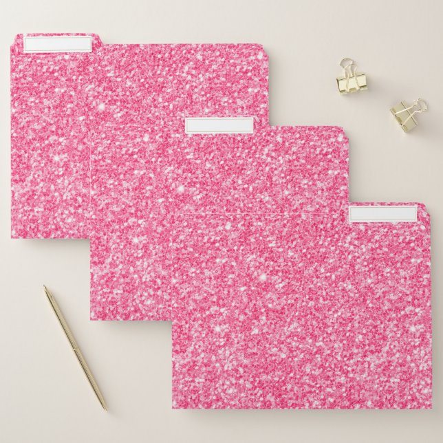 Minimalistic pink faux glitter texture file folder (Set)