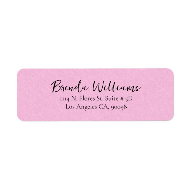Minimalistic Pink Linen Texture White Script  Label (Front)