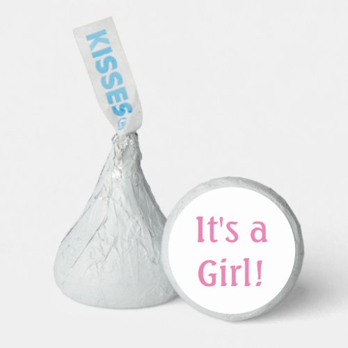 Minimalistic Pink Text on White Its a Girl Hersheys Kisses