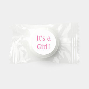 Minimalistic Pink Text on White "It's a Girl!" Life Saver® Mints