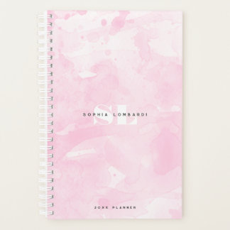 Minimalistic Pink Watercolor Monogram Planner