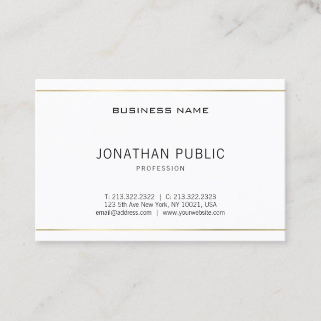 Minimalistic Plain Modern Elegant Gold Stripes Business Card (Front)