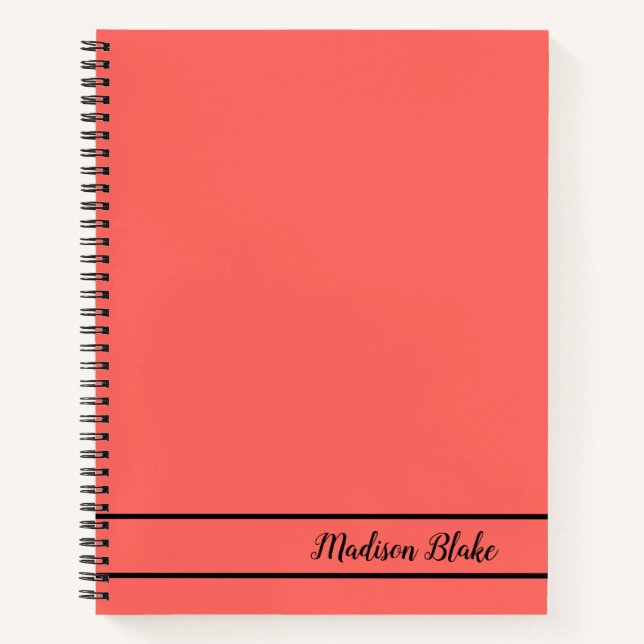 Minimalistic Plain Red Customizable Name  Notebook (Front)