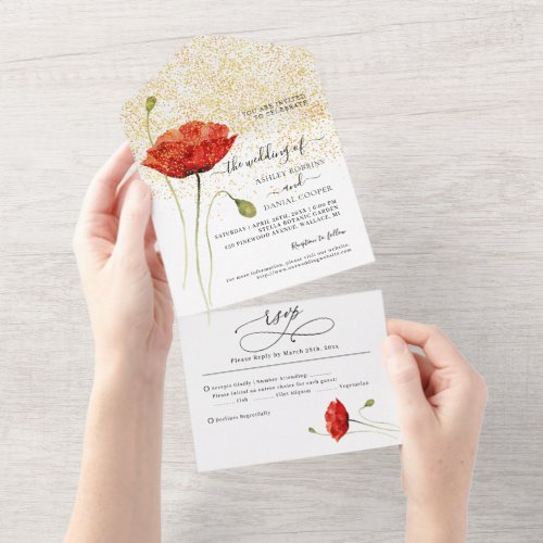 Minimalistic Poppy Elegant Wedding All In One Invitation