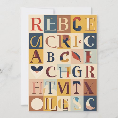 Minimalistic poster with alphabet letters for a ch invitation