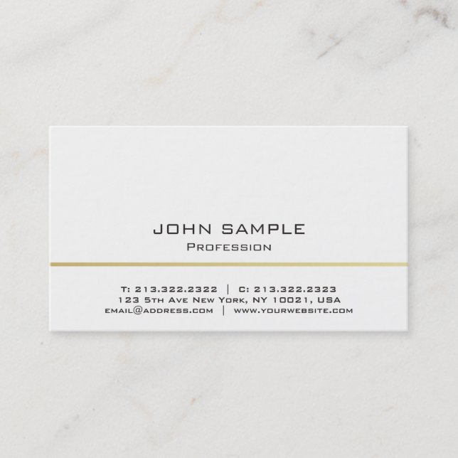 Minimalistic Professional Modern White and Gold Business Card (Front)