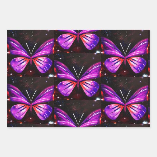 Minimalistic Purple Black and White butterfly  Wrapping Paper Sheets (Front)