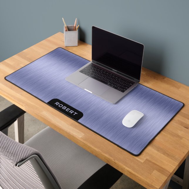 Minimalistic purple-blue brushed aluminum texture desk mat (Office 2)