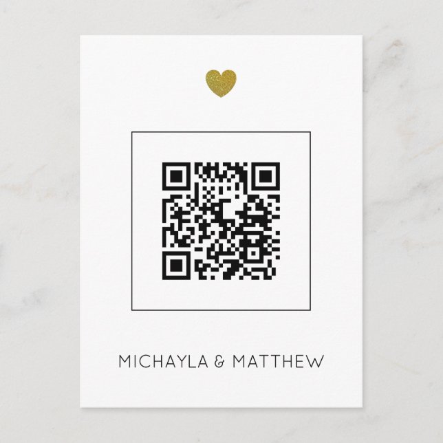 Minimalistic  QR Code  White Wedding  Invitation Postcard (Front)