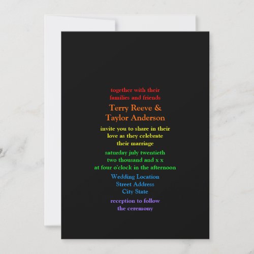 Minimalistic Rainbow Font Black Background Wedding Personalized Announcements