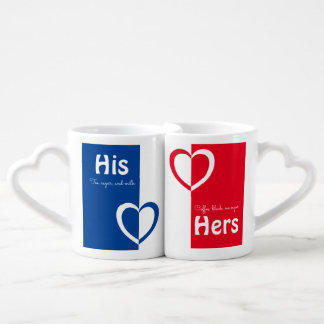Minimalistic Red blue graphic hearts his hers Coffee Mug Set