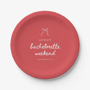 Minimalistic Red Coquette Bow Bachelorette Paper Plates