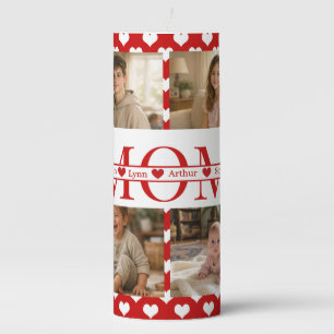 Minimalistic Red Heart Mom Custom 4-Photo Keepsake Pillar Candle