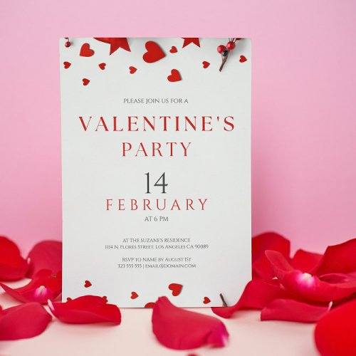 Minimalistic Red Hearts Border Valentines Party  Invitation