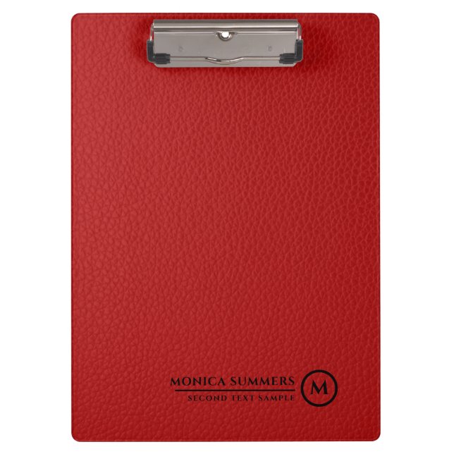 Minimalistic Red Leather Personalized Text Clipboard (Front)