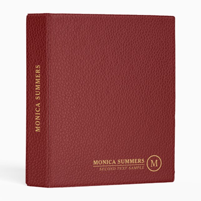 Minimalistic Red Leather Text Custom Monogram Mini Binder (Front/Spine)