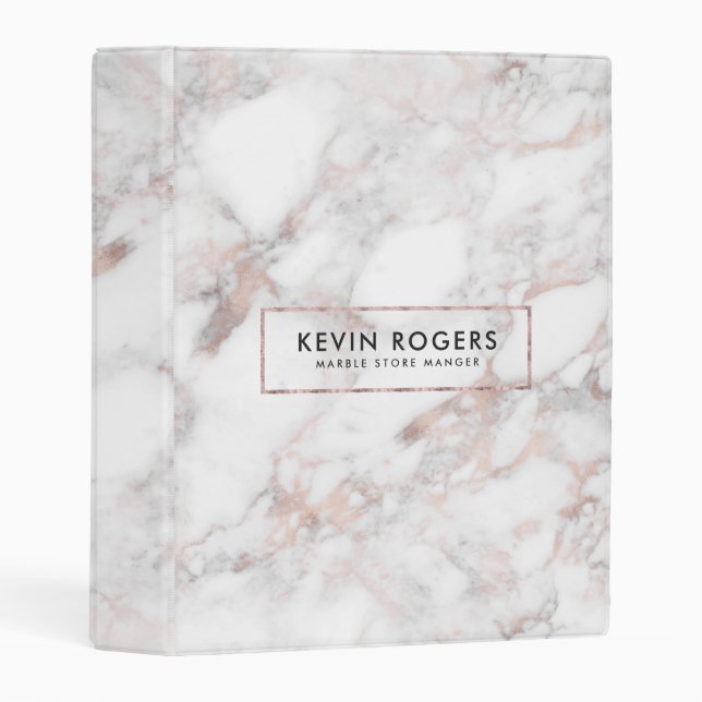 Minimalistic Rose-Gold Faux Marble Stone Mini Binder (Front/Spine)