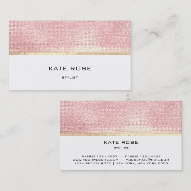 Minimalistic Rose Gold Peach Pink White Stylist Business Card (Front/Back)