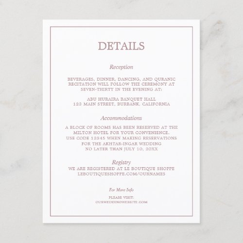 Minimalistic Rose Gold Wedding Details Enclosure 