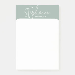 Minimalistic sage green and white Custom name Post-it Notes