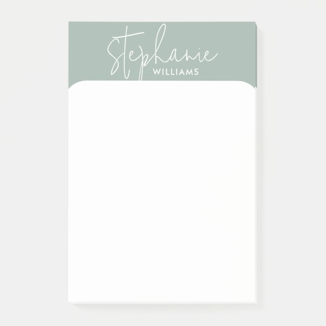 Minimalistic sage green and white Custom name Post-it Notes (Front)