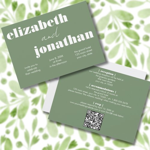 Minimalistic Sage Green Bold Text Unique Wedding Invitation