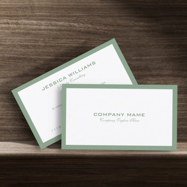 Minimalistic Sage Green Border On White Business Card (Creator Uploaded)