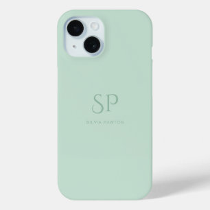 Minimalistic Sage Green Custom Monogram iPhone 15 Case