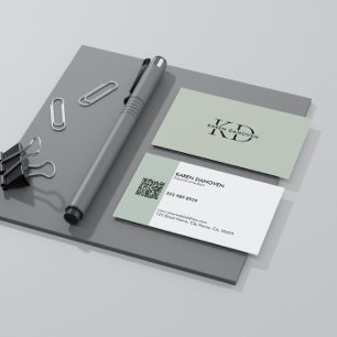 Minimalistic Sage Green Monogram Professional   Business Card
